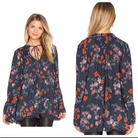 Free People So Fine Pebble Crepe Smocked Tunic Top - Picture 1 of 12